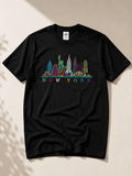NYC Neon Skyline Embroidered Tee
