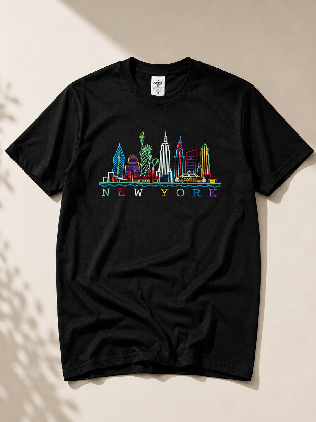 NYC Neon Skyline Embroidered Tee