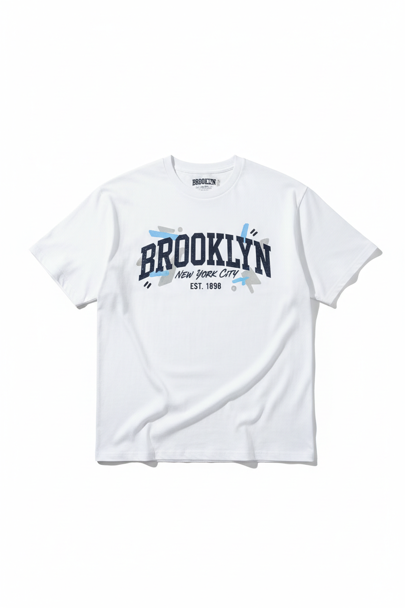 Plain white t-shirt with Brooklyn graphic print on the front